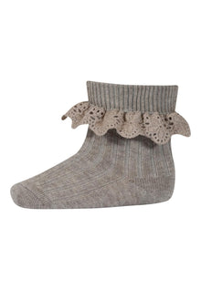  Socken mit Rüschen aus Wolle - Light Brown Melange