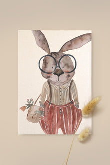  Karte Hase mit Brille aus Holzschliffpappe
