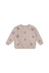 Oversized Sweatshirt mit Stickerei "Flower Power" - dusty rose