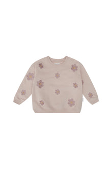  Oversized Sweatshirt mit Stickerei "Flower Power" - dusty rose