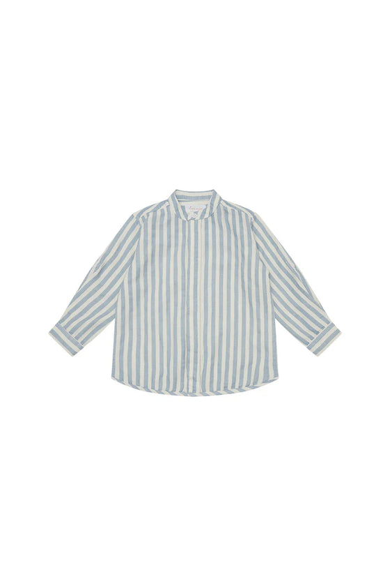 Gestreiftes Leinenhemd 'blue stripes' mit Stehkragen - blue stripes