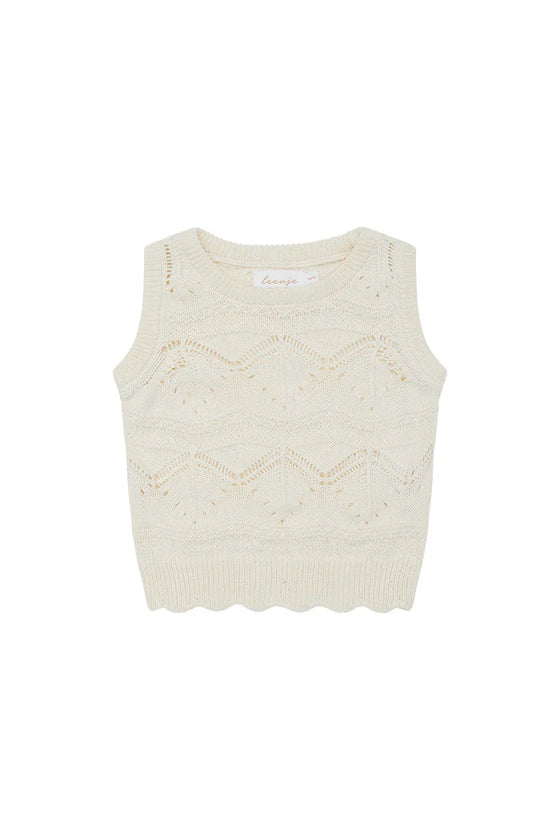 Stricktop mit aufwendigem Lochstrickmuster - creme