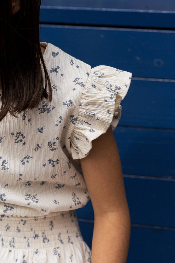 Ruffled Tee - Stone Blue Floral