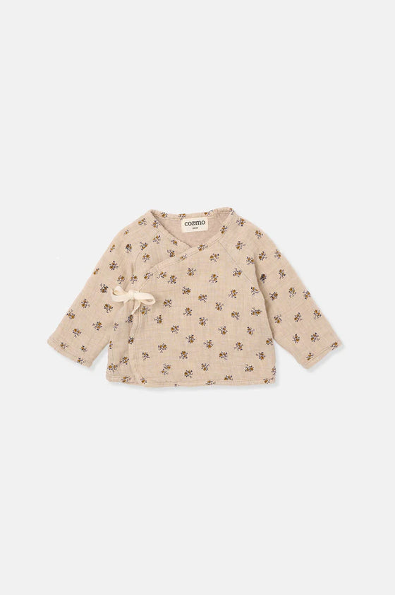 ORGANIC FLORAL NEWBORN TOP - BEIGE