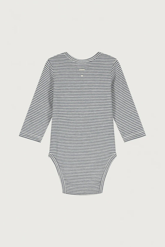 Baby Body gestreift GOTS - Nearly Black/Cream