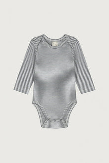  Baby Body gestreift GOTS - Nearly Black/Cream