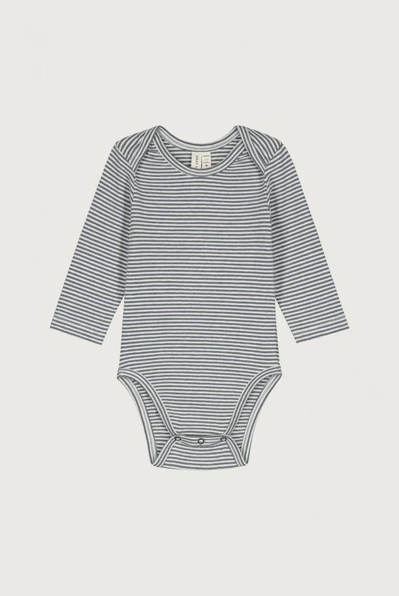 Baby Body gestreift GOTS - Nearly Black/Cream