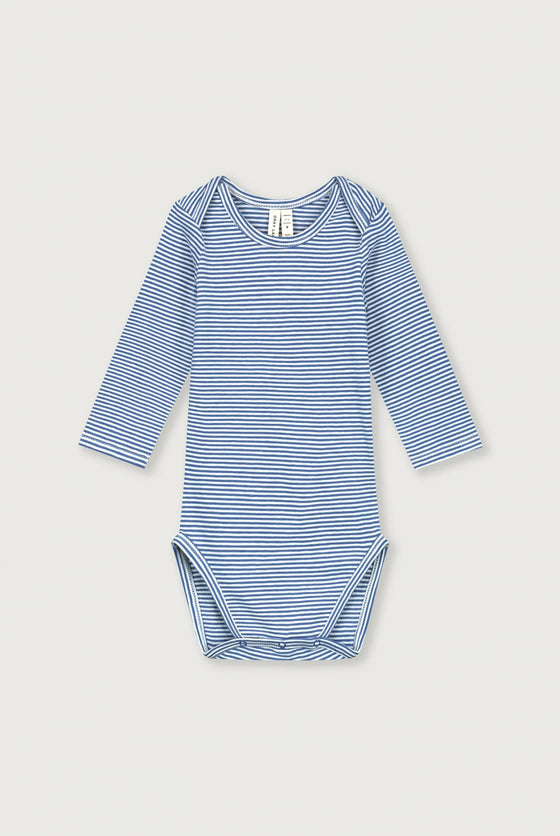 Baby Body gestreift GOTS - Blue Moon/Cream