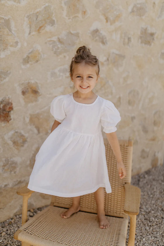 Leinenkleid mit Puffärmeln - white