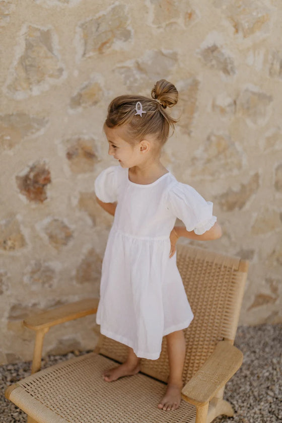 Leinenkleid mit Puffärmeln - white