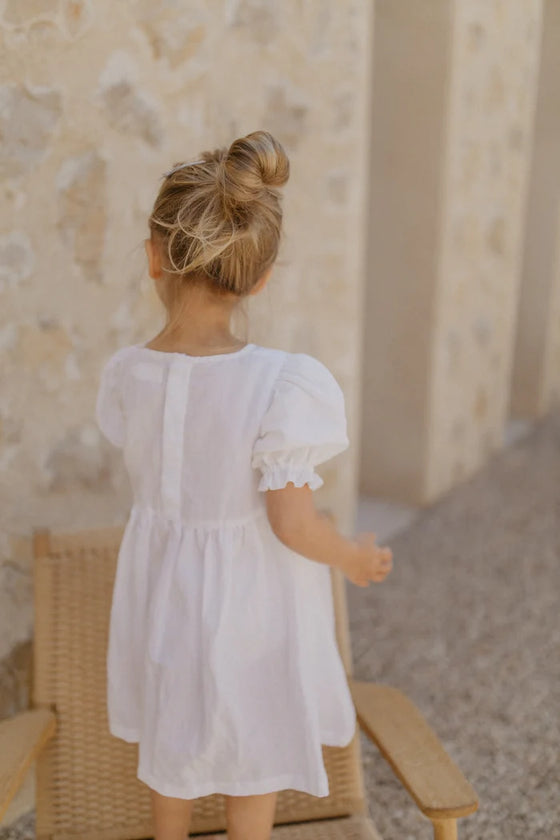 Leinenkleid mit Puffärmeln - white