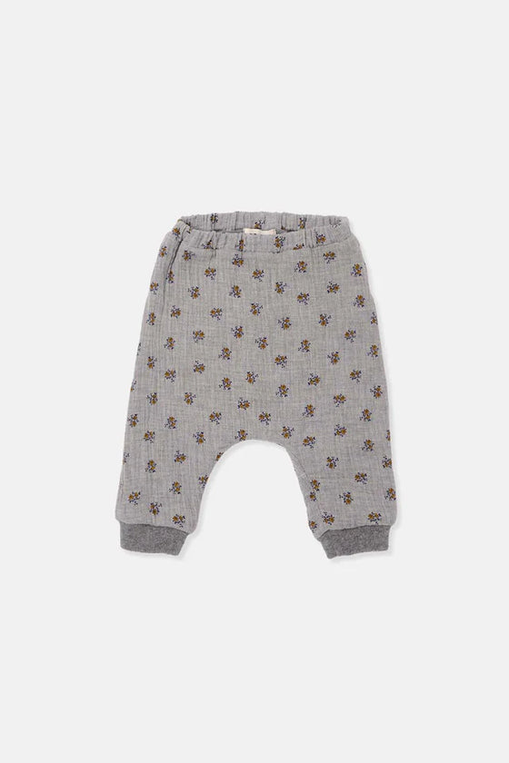 ORGANIC FLORAL NEWBORN PANTS - BEIGE