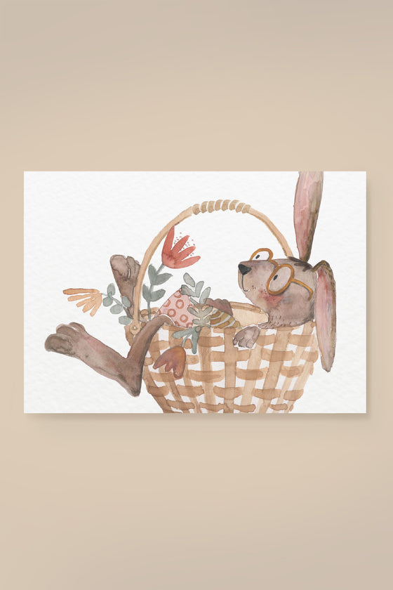 Postkarte Osterhase im Korb