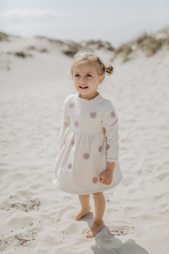 Sweatkleid mit Stickerei 'Field of daisies' - beige