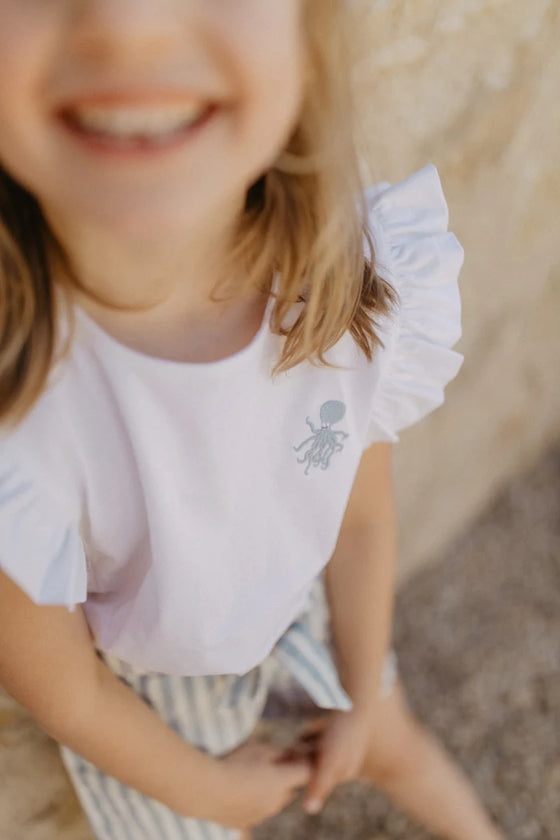 T-Shirt 'octopus' mit Rüschen - white